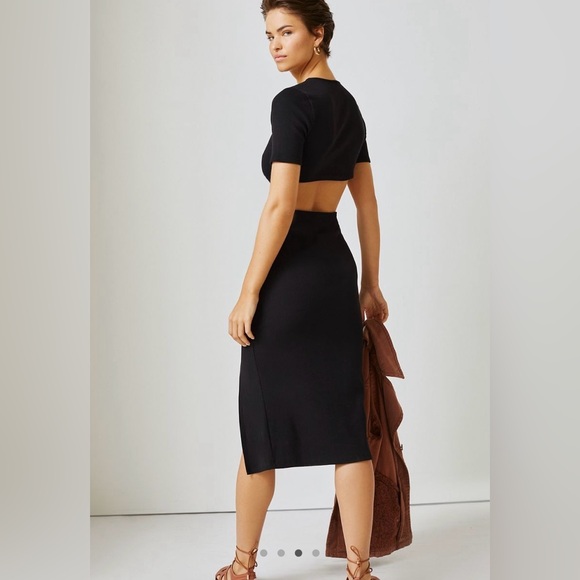 Bordeaux Cutout A-Line Midi Dress in Black - Picture 2 of 6